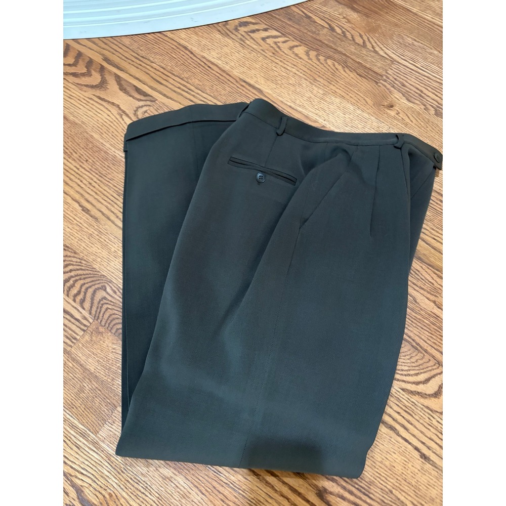 Jones New York Trouser Women 4 Dark Olive Vintage Wool Pleated Cuffed Dress Pant